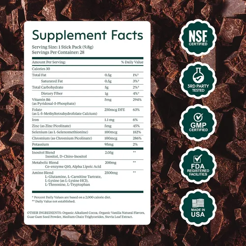 Miniatura 8 de milamend Balance hormonal para mujeres 40:1 Myo-inositol D-Chiro Inositol Suplemento + CoQ10, ALA y aminoácidos – Fertilidad, Ovario y Ciclo – Polvo