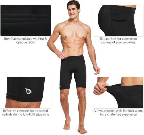Miniatura 5 de BALEAF Pantalones cortos de compresión para hombre con bolsillos, gimnasio, yoga, bicicleta, ropa