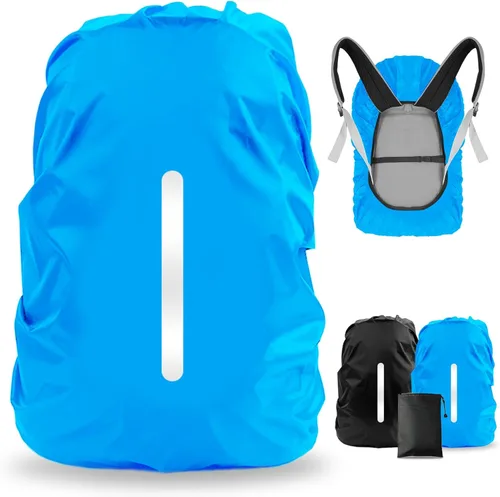 LAMA 2 fundas impermeables de lluvia para mochila, protector reflectante a prueba de lluvia para antipolvo y antirrobo, L 41L-55L negro y azul Negro