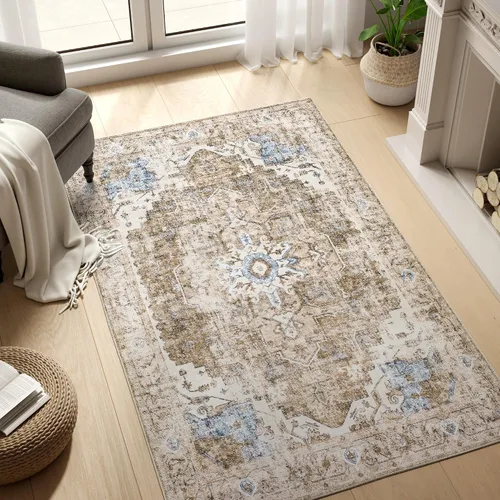Miniatura 85 de jinchan Alfombra de Área 2x3 pies Alfombra Vintage de Entrada Lavable Bohemia Tapete Interior para Puerta Medallón Floral Tapete Pequeño para Puerta