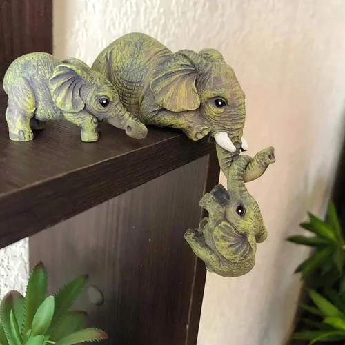Miniatura 2 de Juego de 3 piezas de estatua de decoración de elefante, madre y dos bebés colgantes, adornos para sala de estar, dormitorio, decoración del hogar