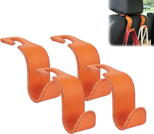 Miniatura 9 de Amooca - Gancho para reposacabezas de asiento de coche, organizador de almacenamiento universal para bolso de mano, abrigo, cuero con metal