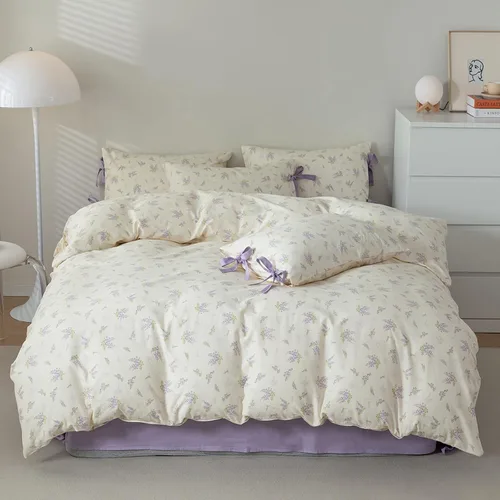 Miniatura 81 de Juego de funda de edredón blanca con estampado floral azul, juego de ropa de cama de algodón suave estilo bohemio, juego de ropa de cama estética
