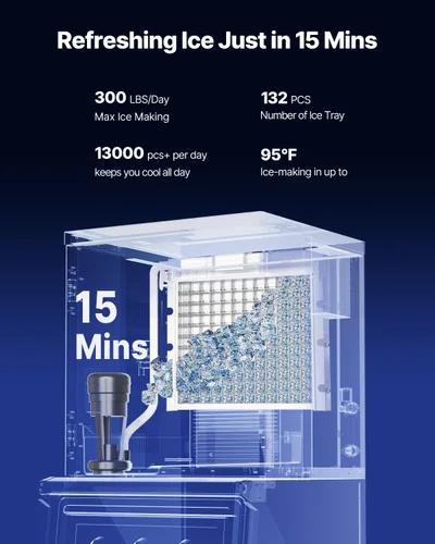 Miniatura 3 de VEVOR Commercial Ice Maker Machine, 300LBS/24H Ice-Making Machine, Ice Maker with 300LBS Stainless Steel Storage Bin, Auto Self-Cleaning, and