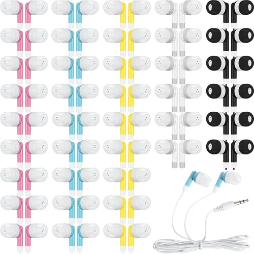 Miniatura 8 de Kigeli Juego de 100 auriculares intraurales con cable para niños y adultos, para aula, estudiantes, auriculares intrauditivos desechables de 0.138