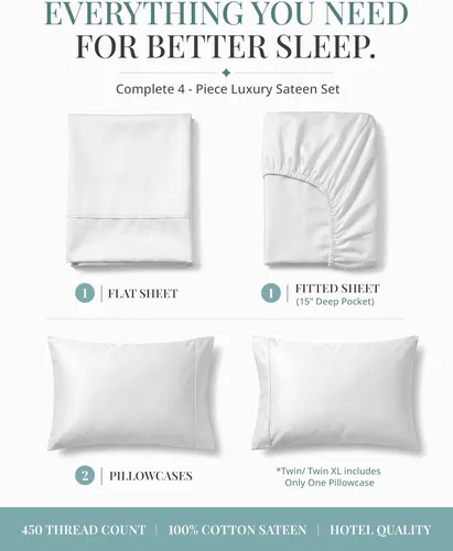 Miniatura 3 de LANE LINEN - Sábanas tamaño Split King para cama ajustable, 450 hilos, 100% algodón, 2 sábanas bajeras individuales XL, con bolsillo profundo