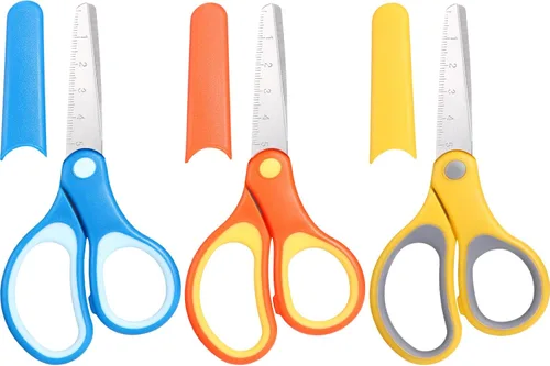 Honoson Tijeras de seguridad pequeñas de acero inoxidable de 6 pulgadas con tapa para niños preescolares de 4 a 7, 8 y 9 años, suministros cristianos