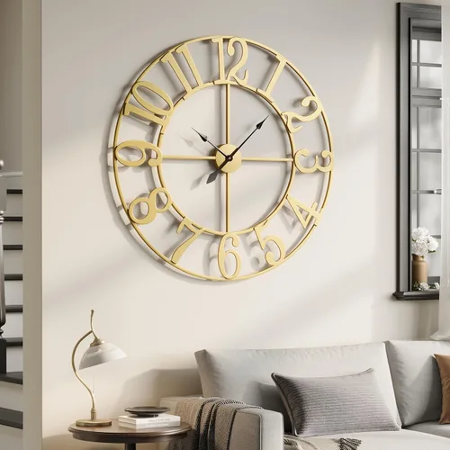 Miniatura 63 de Reloj de pared negro de 16 pulgadas decorativo, moderno reloj de metal para sala de estar, funciona con pilas, silencioso, sin tictac, números