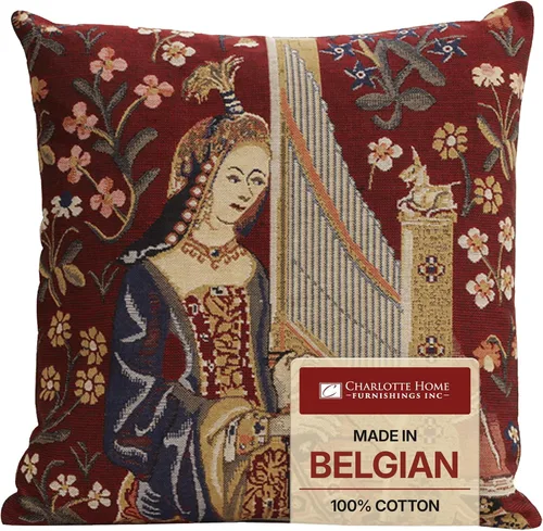 Miniatura 12 de Charlotte Home Furnishings - Funda de almohada para sofá de 16 x 16 pulgadas, funda de almohada decorativa roja Dama y Unicornio, tapiz medieval