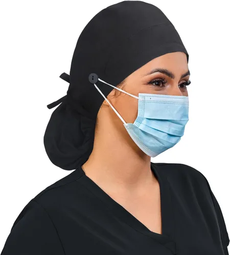 Miniatura 7 de Gorra de trabajo ajustable con botón, gorro de trabajo de algodón, banda para el sudor con bolsillo para cola de caballo, lazo elástico