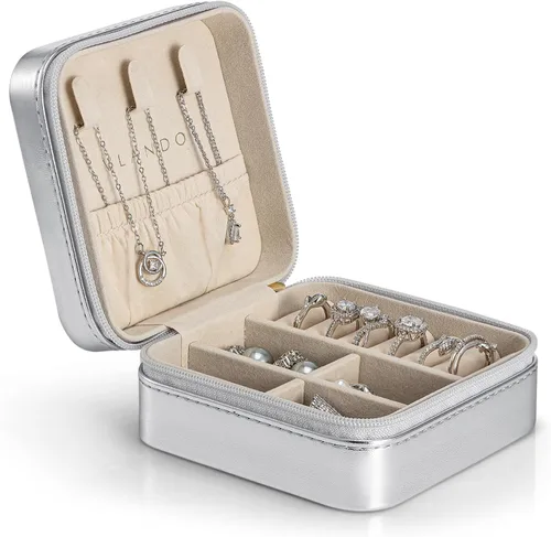 Miniatura 43 de Organizador de joyas Vlando para almacenaje y exhibición, joyero para viaje, imitación de piel, para anillos, aretes, collares.