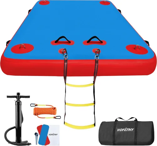 Miniatura 10 de VOFiTNY Muelle flotante inflable, plataforma flotante para lagos, flotadores de lago para adultos, tapete de balsa para isla para lago, playa