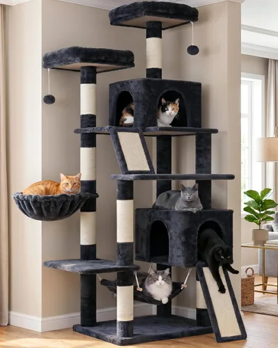 Miniatura 11 de Gitelsnour Árbol para gatos de varios niveles para gatos de interior, torre para gatos con 2 tablas de rascar, 2 plataformas acolchadas de felpa