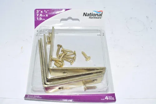 NATIONAL MFG/SPECTRUM BRANDS HHI N190-850 - Plancha de esquina con tornillos (paquete de 4), 3 x 3/4 pulgadas, acabado de latón brillante