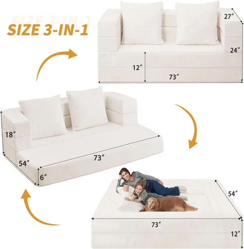 Miniatura 3 de Cama humana gigante para perro, cama 3 en 1 para perro de tamaño humano con funda de piel sintética lavable, cama grande plegable humana para Blanco
