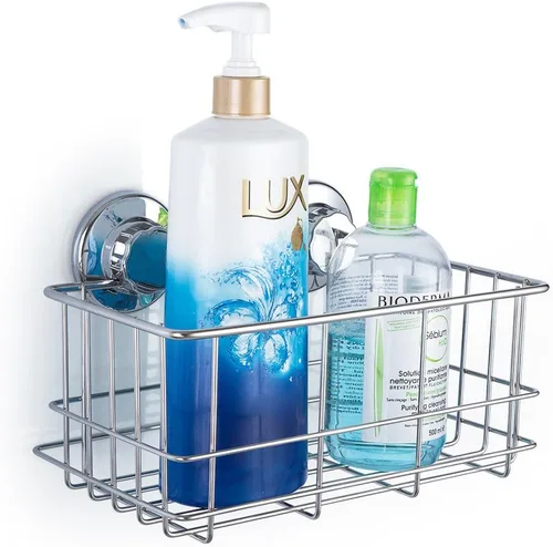 Miniatura 7 de SANNO Ganchos de succión dobles, acero inoxidable, organizador de ducha con ventosa, carritos de baño, almohadillas adhesivas, estante profundo