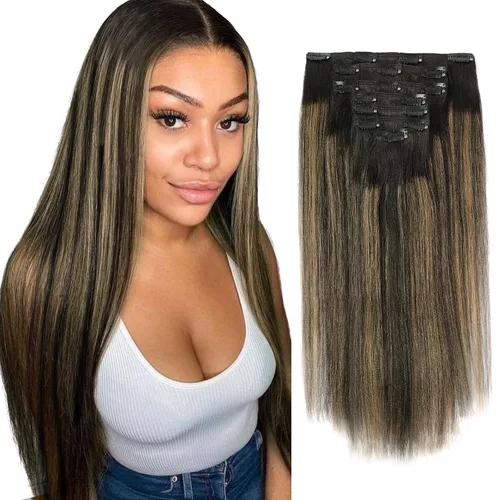 Miniatura 15 de Sassina - Extensión de pelo humano lacio con ondas, con clip, 8A, doble trama, italiano, grueso, extensiones de 10-22 pulgadas, 4.23 oz, 7