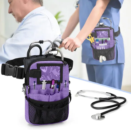 Miniatura 2 de Trunab Riñonera con soporte para cinta y bolsillos para equipo médico, bolsa de almacenamiento de cintura con correa ajustable para la cintura