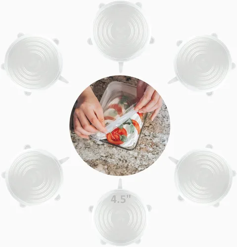 Miniatura 8 de altCookingHub - Tapas elásticas de silicona, paquete de 6, tapas reutilizables de 6.3 pulgadas Libre de BPA, a prueba de fugas, reutilizable