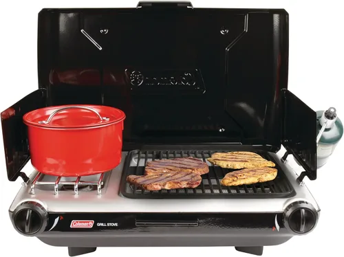 Miniatura 2 de Coleman Parrilla/estufa de campamento 2 en 1 de mesa, parrilla y estufa de propano de 2 quemadores con quemadores ajustables y 20,000 BTU