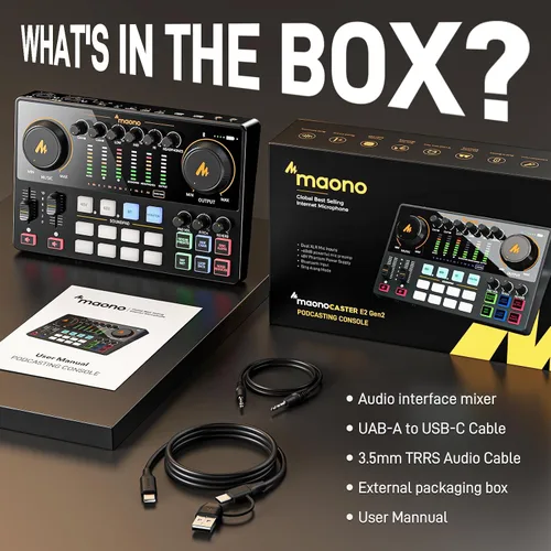 Miniatura 9 de MAONO Paquete de equipos de podcast: mezclador de interfaz de audio con entrada XLR dual para transmisión de podcasts - MaonoCaster E2 Gen2