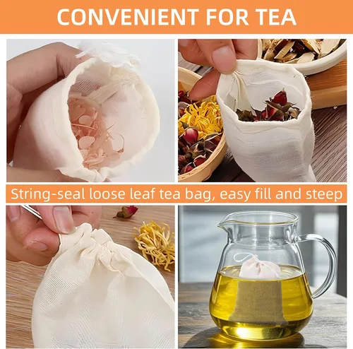 Miniatura 4 de TamBee Bolsa de té de malla de muselina con cordón de 3 x 4 pulgadas, bolsas de té reutilizables, bolsa de filtro de té para hojas sueltas, hierbas