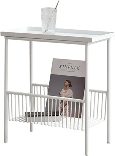 Mesa de Café Creativa Mesa Auxiliar Salón Pequeño Sofá Mini Mesa de Centro Dormitorio Cabecera Sencilla Doble Estante Mesa Móvil para Espacios Blanco
