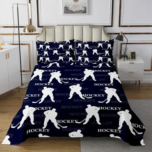 Juego de edredón de hockey sobre hielo para niños y adolescentes, colcha de jugador de hockey, funda de cama con temática deportiva, juego de ropa
