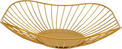 Cyrank Frutero de alambre de metal, cesta de frutas de alambre dorado, diseño de hoja de loto, cuenco de frutas para encimera de cocina, tazón de