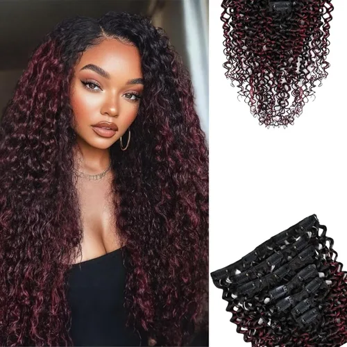 Miniatura 25 de SIYUSI Extensiones de Clip Kinky Straight, 100% Cabello Humano Remy Brasileño con Clips, Clips Invisibles Aptos para el Cuero Cabelludo, Marrón