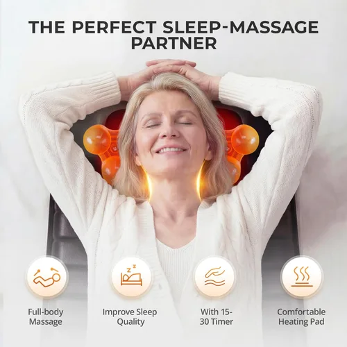 Miniatura 5 de Shiatsu - Alfombrilla de masaje de cuerpo completo con calor, almohadilla masajeadora desmontable, 10 motores vibradores, alivio del dolor de tejido