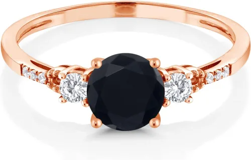 Miniatura 16 de Gem Stone King Anillo de compromiso de 3 piedras preciosas redondas de oro rosa de 10 quilates, 0.236 in, piedra natal, zafiro blanco y diamante
