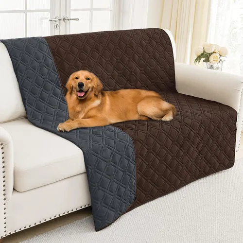 Miniatura 25 de Smiry Funda impermeable para cama de mascota, suave y lavable, para muebles, cama, sofá, reversible, a cuadros (30 x 53 pulgadas, color beige/beige)
