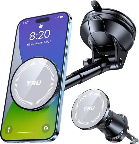 Miniatura 10 de YRU Soporte magnético mejorado para teléfono para automóvil, patentado y súper imán: para montaje MagSafe, tablero de instrumentos, soporte