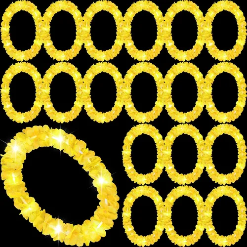 Miniatura 12 de Sherr 24 piezas Collares de leis LED iluminados, collares de flores hawaianas con luces LED para bodas, playa, tropical, carnaval, suministros