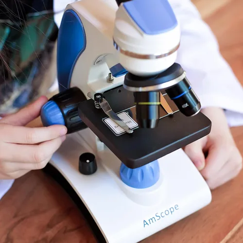 Miniatura 2 de AmScope M162C-2L-PB10 40X-1000X Microscopio de metal con doble lente de vidrio + portaobjetos, para estudiantes