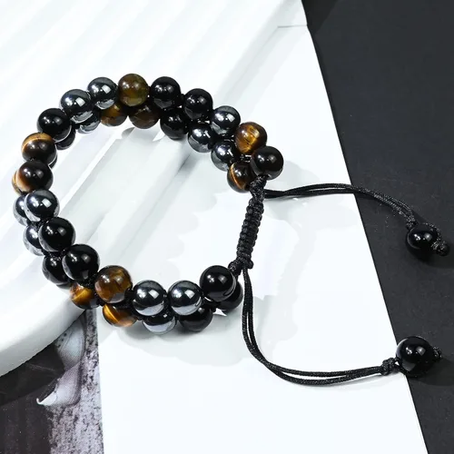 Miniatura 20 de Triple Protection Bracelet Natural Black Obsidian Tigers Eye Hematite Beads Crystal Bracelet Healing Bracelets for Men Women Bring Prosperity Luck