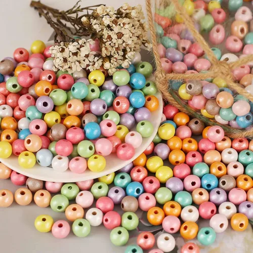 ToBeIT 500 cuentas redondas de madera de colores surtidos para hacer joyas, manualidades, decoración del hogar y fiestas (0.394 pulgadas (0.394