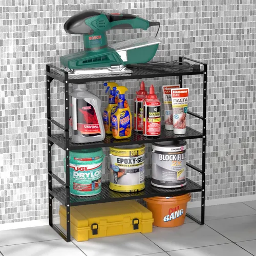Miniatura 9 de Paquete de 2 organizadores de estantes de gabinete de cocina expandibles, estantes de almacenamiento de despensa de metal apilables, estante de Negro