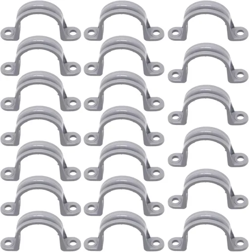 Miniatura 12 de Correa de tubo de PVC de 2 pulgadas, abrazaderas de tubo de conducto de 2 agujeros, soportes de tubería de plástico (gris, 10 piezas)