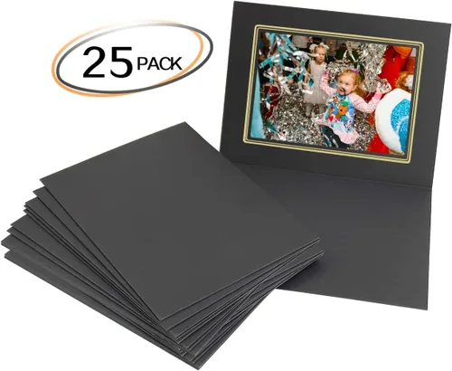 Miniatura 3 de Golden State Art, Paquete de 25 carpetas de fotos de 5 x 7, marco de cartón, tarjetas de marco de papel, saludos/invitación eventos especiales: negro