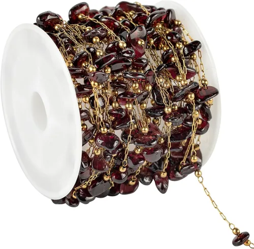Miniatura 10 de UMAOKANG Cadena a granel de cuentas de piedra natural de 4 yardas para hacer joyas, rollo de cadena de clip de acero inoxidable chapado en oro