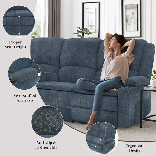 Miniatura 2 de Yolsali Sofá reclinable, sofá reclinable manual de 3 plazas con cojín de 2 niveles, sofás reclinables para sala de estar con consola removible