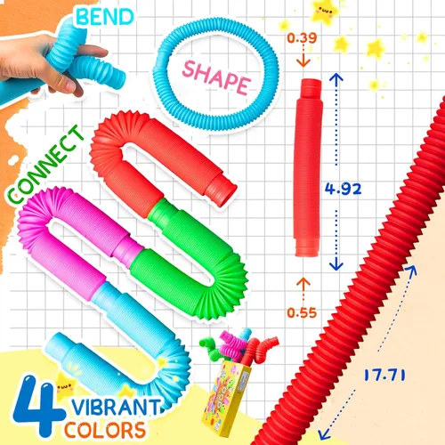 Miniatura 3 de Juguetes sensoriales Pop Tubes, juguetes sensoriales para niños y adultos, tubos multicolor para reventar (4 unidades)