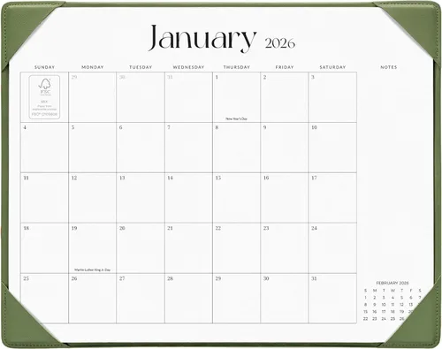 Cabbrix Calendario de escritorio 2026 con alfombrilla de escritorio, calendario de escritorio tipo bloc simplificado de tamaño mediano 15 x 12 Verde