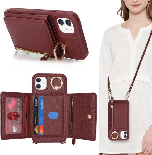 Miniatura 25 de Funda para iPhone 8 Plus con Portarjetas, Funda de Teléfono para iPhone 8 Plus con Correa Bandolera Cordón Anillo de Soporte, Funda Cartera iPhone 7
