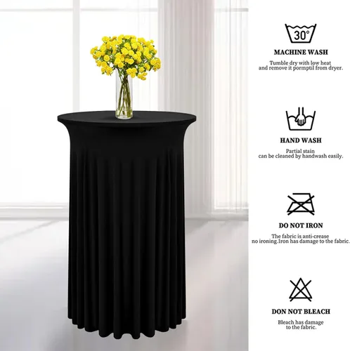Miniatura 9 de 6 paquetes de faldas de mesa de cóctel redondas de 32" x 43" de elastano elástico con drapeados ondulados, fundas de mesa de cóctel ajustadas