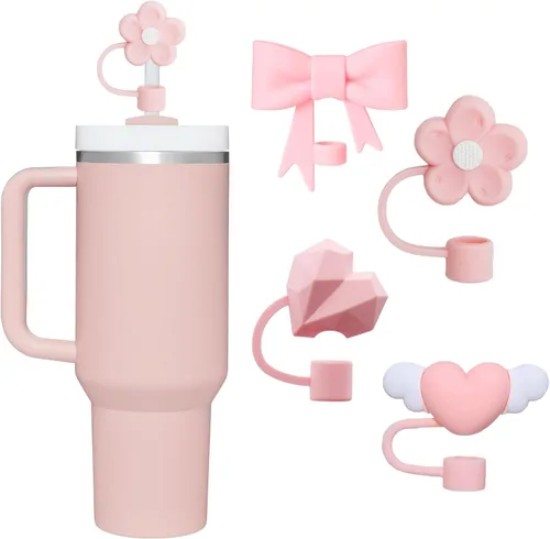 Miniatura 26 de Conjunto de accesorios para taza Stanley, incluye 2 piezas de cubierta de pajita de 0.4 pulgadas, 1 tapón antiderrame de silicona, 1 lindo encanto