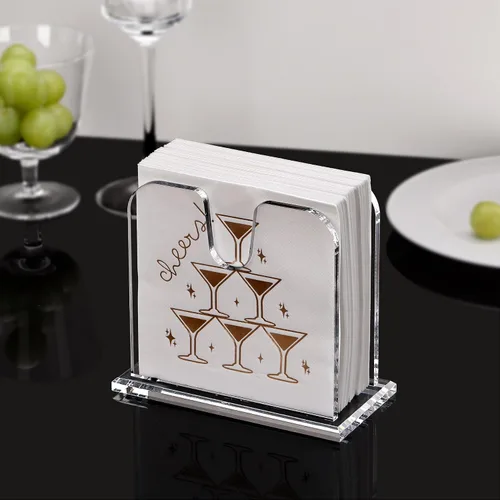 Miniatura 7 de DINGHUO Servilletero de acrílico para cóctel, para la mesa, (12.7 cm x 12.7 cm) Dispensador de servilletas de bebidas transparente con base de 8 mm