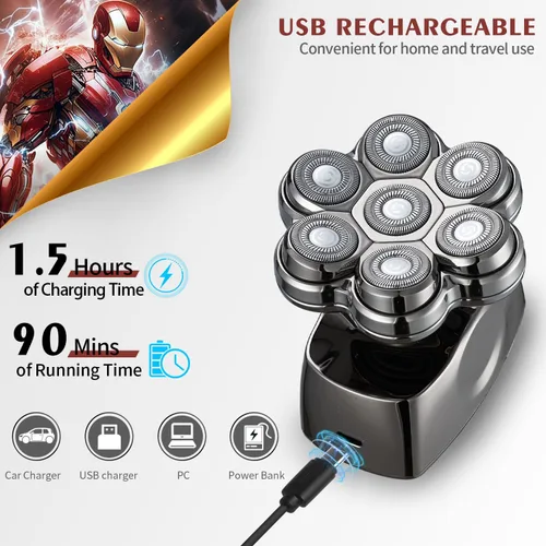 Miniatura 5 de Afeitadoras de cabeza para hombres calvos, afeitadora magnética desmontable mejorada, IPX7, impermeable, para hombres y mujeres, pantalla LED 7D